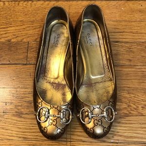 Gucci gold leather Ssima horsebit ballet flats